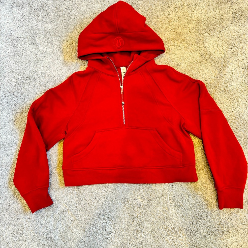 Lululemon Oversized Scuba half zip hooded fleece in RED. Sz XS/S